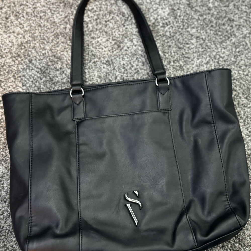 Black Leather Tote Bag / Laptop Bag / Work Bag